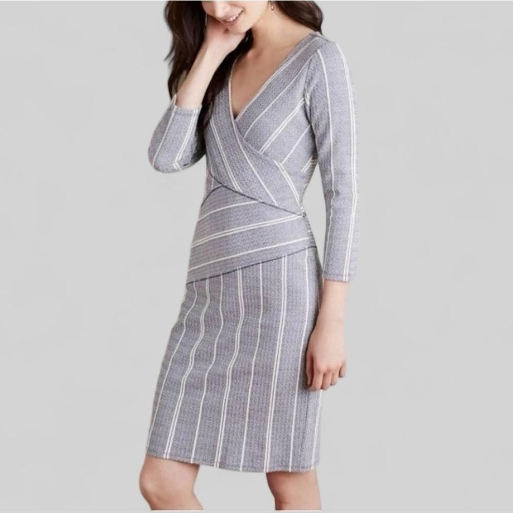 Anthropologie Maeve Amelia Faux Wrap Striped Column Dress Navy White size M